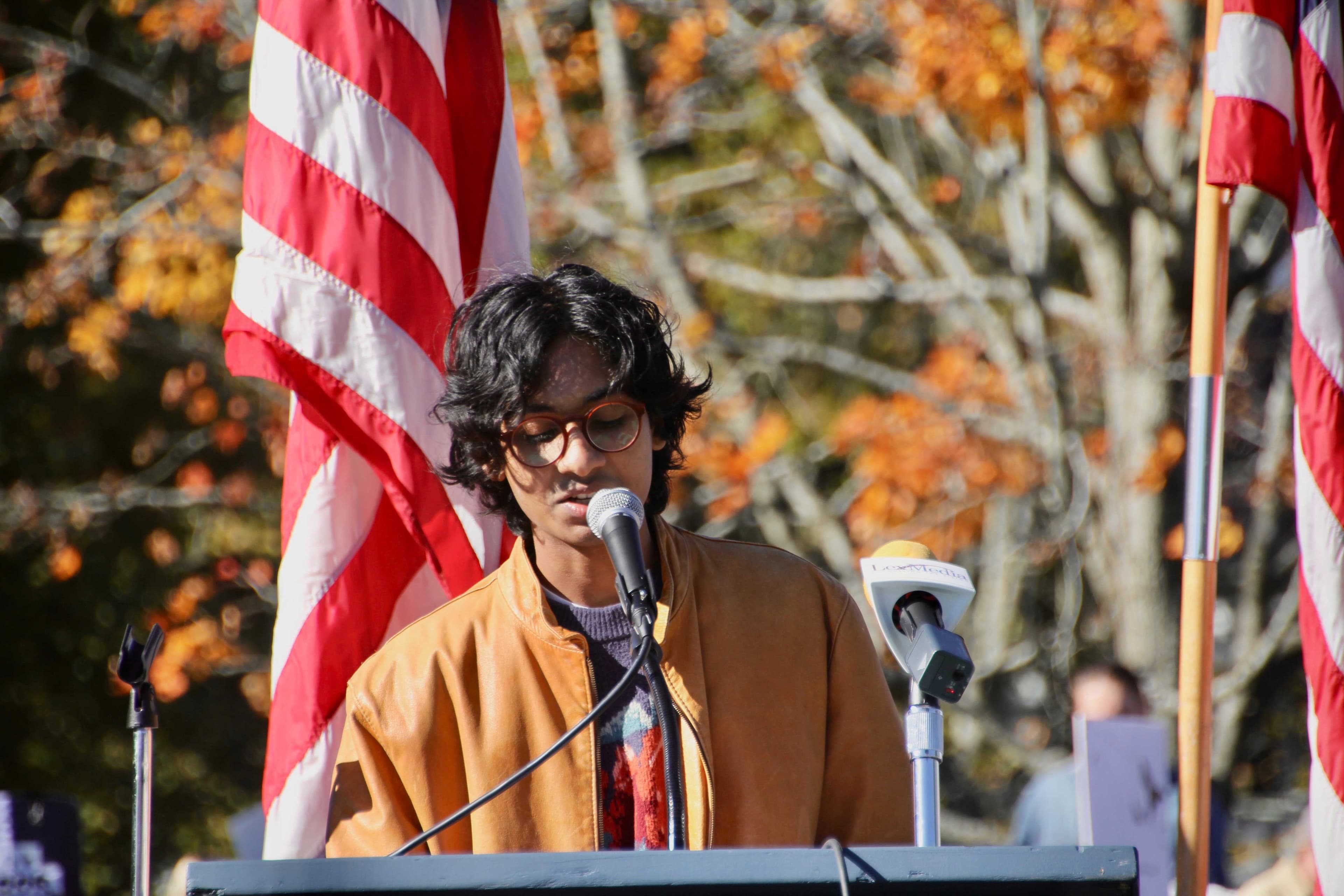 Kunal Botla at No Kings! on the Lexington's Battle Green.